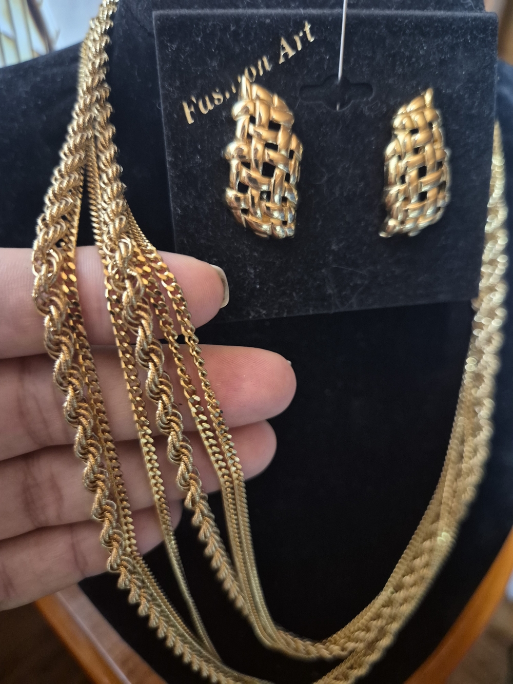 Monet Gold-Tone Multi Strand Necklace with Woven Hoop Earrings